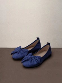 别致蝴蝶结女士经典圆头平底鞋 - 浅口软底一脚蹬鞋，轻便舒适 - 时尚蝴蝶结设计展现优雅 - 经典、时尚、优雅、百搭的情人节 - 藍色 - 查看 1