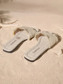 Tropiscape Bohemian Vacation Tassel Comfortable Casual Slippers Cottagecore,SummerOutfit - Beige - View 4