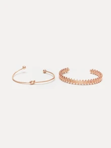 TuEzra 5 pièces Ensemble de bracelets larges en métal doré avec design géométrique vintage exagéré et luxueux, convient pour un port quotidien et en cadeau - Or rose - Voir 3