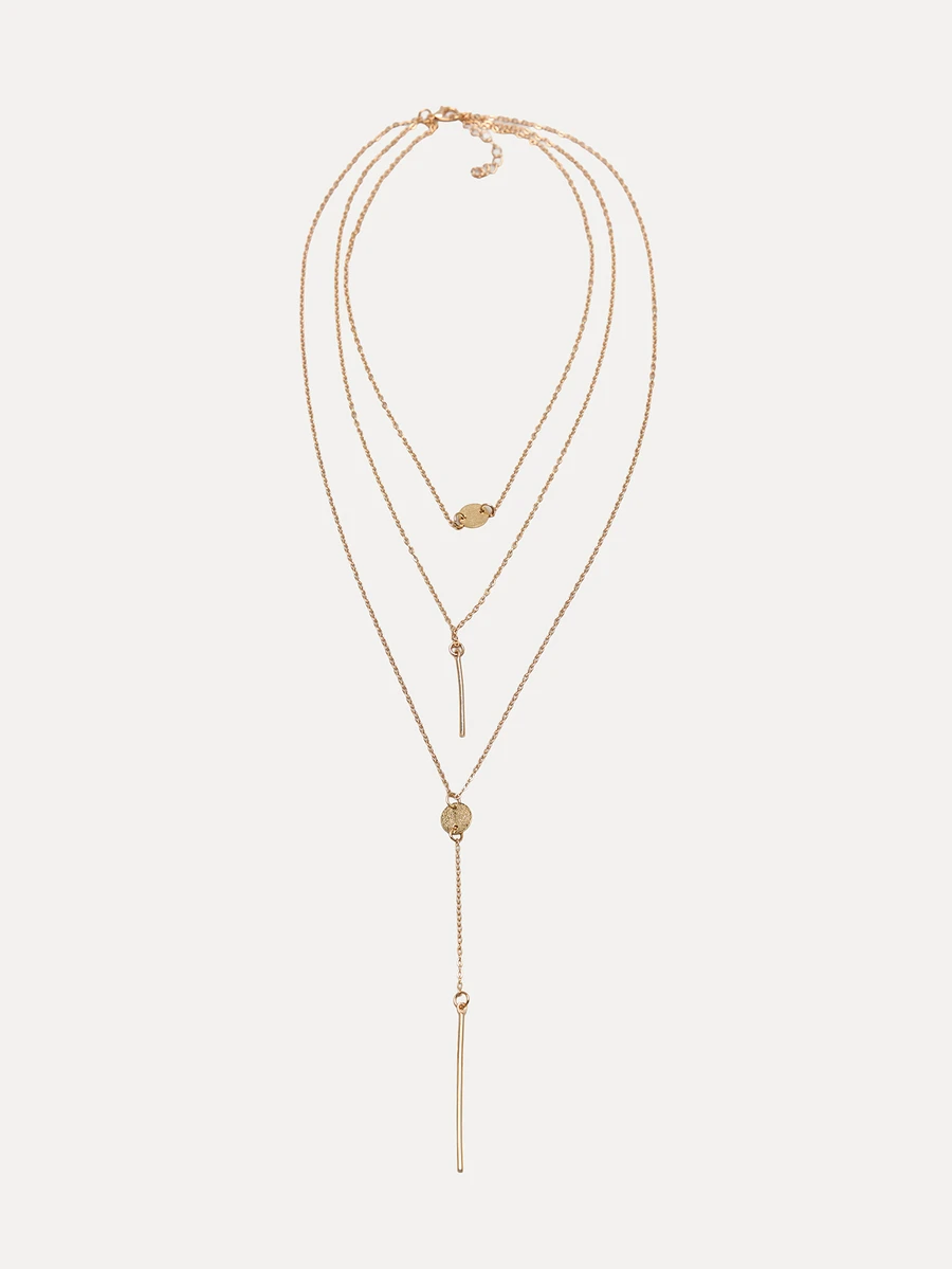 TuEzra 1pc Fashionable Multi-Layer Chains Long Necklace - Yellow Gold - View 1