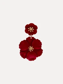 TuEzra 1对时尚新款金属彩绘花卉简约优雅女士耳环，浪漫花卉吊坠耳环，创意花卉耳环 - 紅色 - 查看 5