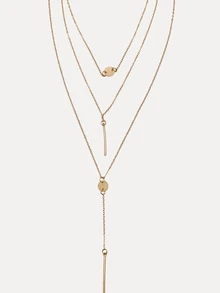 TuEzra 1pc Fashionable Multi-Layer Chains Long Necklace - Yellow Gold - View 4