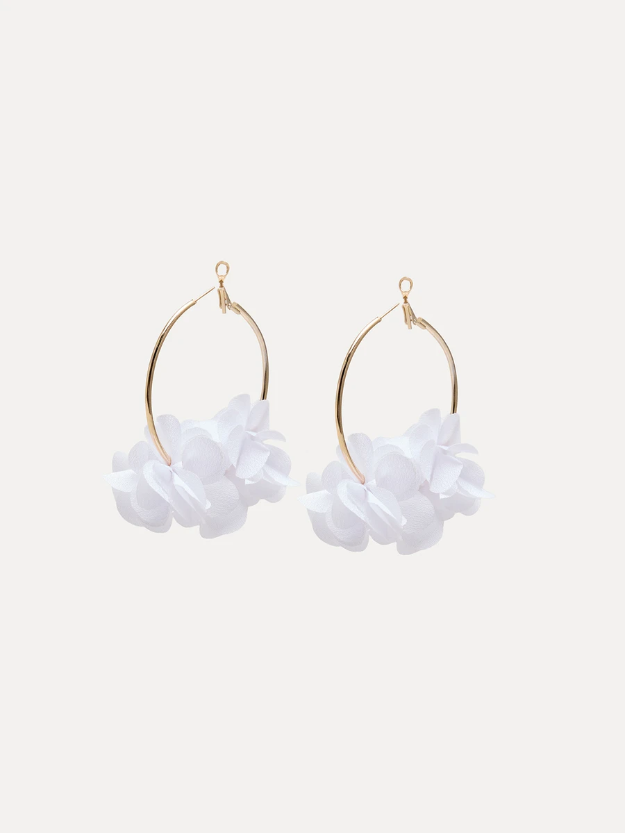 TuEzra 1pair Fashionable And Charming Floral Ear Hoops For Women's Vacation, Party And Dating - White - View 1
