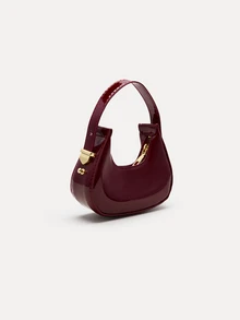 TuEzra 1 pieza Nuevo mini bolso de mano de mujer de moda, tela texturizada de unicolor con patchwork, bolso compacto para lápiz labial, bolso medialuna versátil, elegante y lindo de estilo minimalista - Burdeos - Ver 2