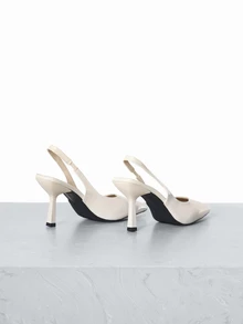 CHICVUE Women's Pointed Toe Narrow Heel Pumps, Elastic Backless Mule Sandals - Apricot - View 2