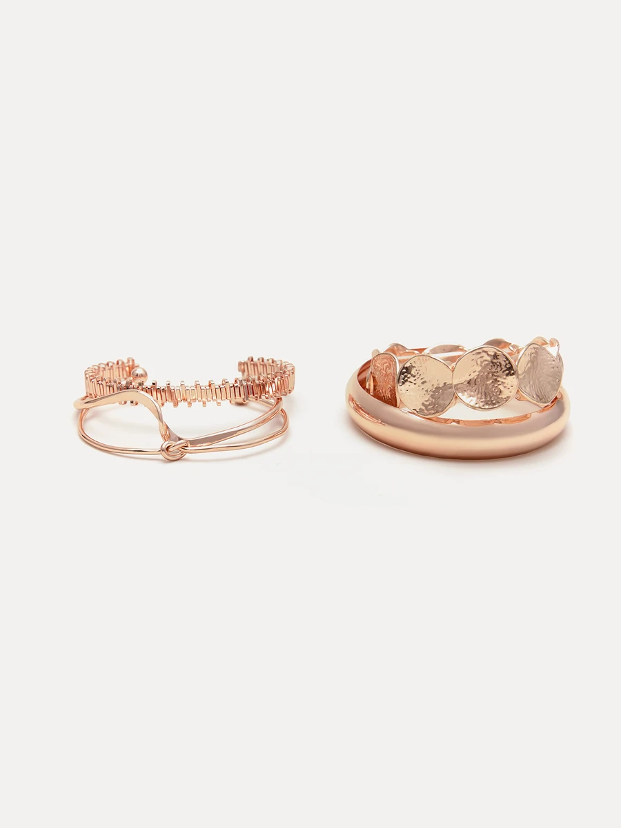 TuEzra 5 pièces Ensemble de bracelets larges en métal doré avec design géométrique vintage exagéré et luxueux, convient pour un port quotidien et en cadeau - Or rose - Voir 1