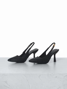 CHICVUE Women's Pointed Toe Kitten Heel Slip-On Sandals - Black - View 3