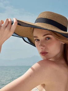 Glizzene Women's Sun Hat Summer Straw Hat With Wide Brim, Sun Protection And Fashionable French Mesh Design For Travel, Beach, Outdoor Activities Boho Bow Wedding - Straw Hat - View 3