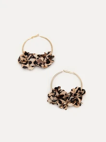 TuEzra 1 Pair Fashionable & Charming Flower Floral Hoop Earrings, Suitable For Women, Casual, Resort, Social Occasions - Multicolor - View 2