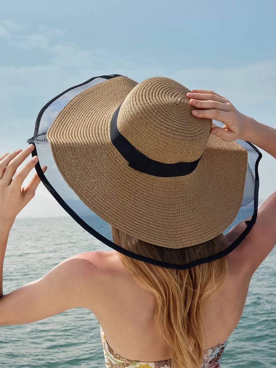 Glizzene Women's Sun Hat Summer Straw Hat With Wide Brim, Sun Protection And Fashionable French Mesh Design For Travel, Beach, Outdoor Activities Boho Bow Wedding - Straw Hat - View 1