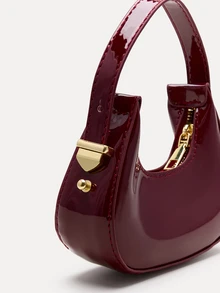 TuEzra 1 pieza Nuevo mini bolso de mano de mujer de moda, tela texturizada de unicolor con patchwork, bolso compacto para lápiz labial, bolso medialuna versátil, elegante y lindo de estilo minimalista - Burdeos - Ver 5