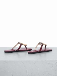 CHICVUE 時尚女士春夏平底拖鞋，簡約金扣，優雅平底涼鞋，紅色滑動，女士趾貼拖鞋 - 紅色 - 查看 3