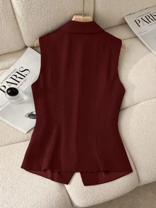 New Fashionable And Elegant Suit Vest, Casual Versatile Office Vest Waistcoat For Spring, Summer And Autumn - Burgundy - View 2