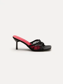 TuEzra Black Lace Mesh Peep Toe High Heel Sandals, Versatile Minimalist Stiletto Heels, Summer Women Dress Sandals - Black - View 3