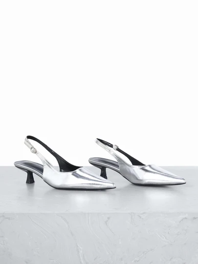 CHICVUE 2025秋冬新款女士黑色高跟鞋，4厘米猫跟尖头鞋，派对高跟鞋，正式场合鞋，无后跟套穿式高跟鞋，尖头高跟鞋，优雅