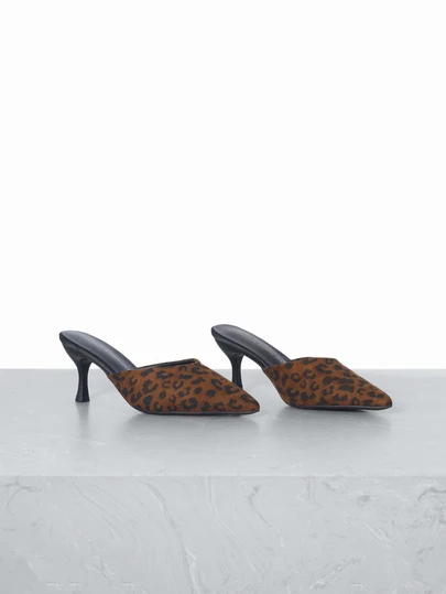 CHICVUE Leopard Print Closed Toe Slippers, Pointed Toe High Heel Sandals For Women, Slip-On Mules, New Spring Collection