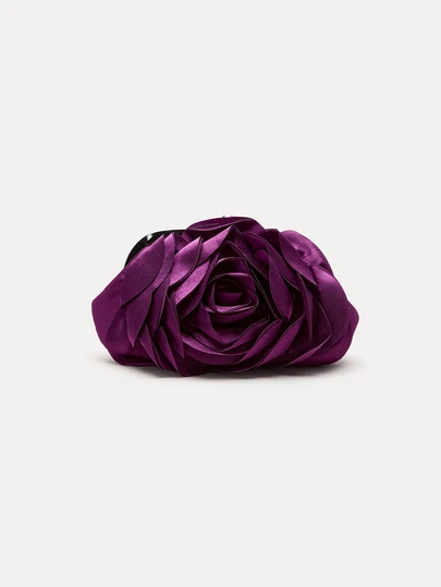 TuEzra Elegant Romantic Purple 3D Floral Bridal Bag, Wedding Purse, Luxury Flower Evening Bag, Formal Party Clutch, Bridesmaid Handbag, Ball Gown Shoulder Bag