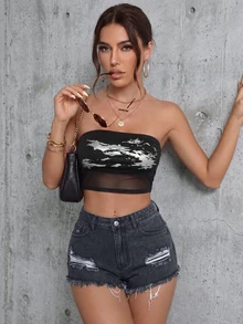 Quần short lửng denim màu xám gợi cảm dành cho nữ, có chi tiết rách, gấu quần tua rua, kiểu dáng mini màu đen. - màu đen - Xem 3