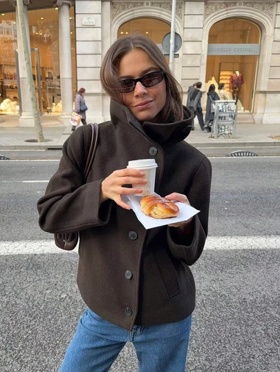 Vintage Double-Breasted High Collar Women Jacket, Commuter Coat For Women, Winter Outerwear Spring