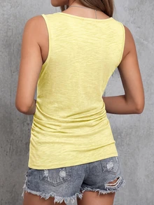 3件装女士休闲无袖V领背心 - 修身纯色上衣（粉色/蓝色/黄色），可机洗，四季皆宜，日常穿着，褶皱设计，夏季舒适 - 粉紅藍黃 - 查看 2