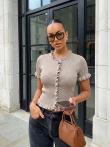 Women's Minimalist Elegant Chic Knit Top, Spring/Summer - Brown - View 1