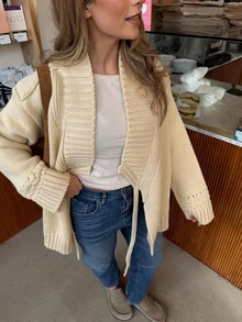 Spring New Sweet Casual Long Sleeve Knit Tie-Front Cardigan - Apricot - View 2