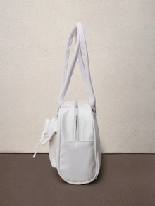 Hatastic 1pc Minimalist Retro Zipper Tote Bag, Decorated With Pockets, Dual Handles, Suitable For Women's Casual And Commuting Daily Use - White - View 4