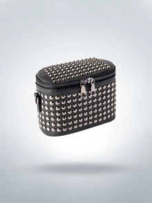 Rollcall Mini Solid Color Rivet Studded Punk Style Trapezium Shoulder Bag , Punk - Black - View 1