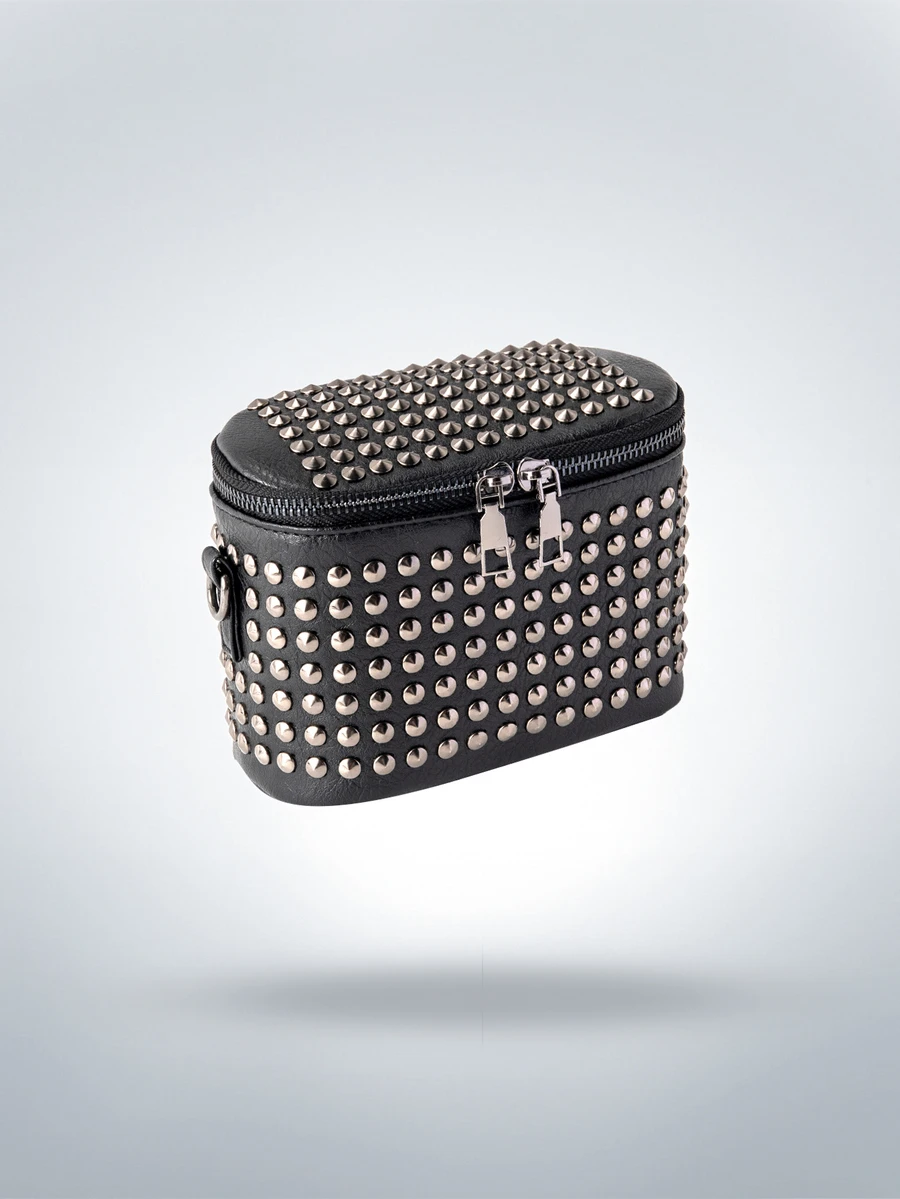 Rollcall Mini Solid Color Rivet Studded Punk Style Trapezium Shoulder Bag , Punk - Black - View 1