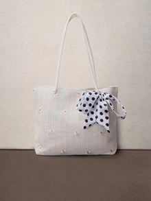 Hatastic Floral Print Decorative Scarf For Mini Shoulder Bag, Fashionable Bow Purse For Women Back To School - Beige - View 3
