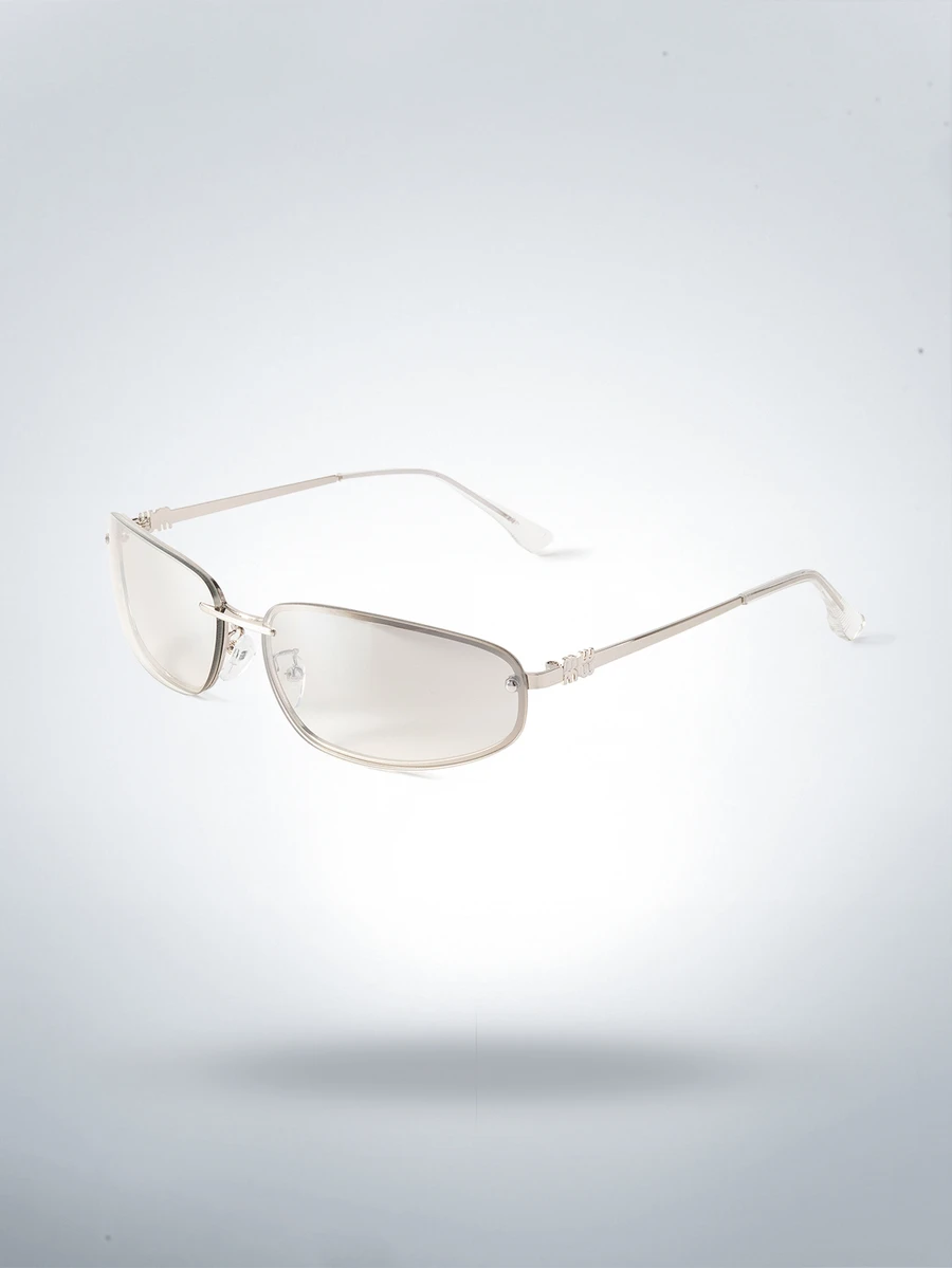 Rollcall 1pc Frameless Oval Fashion Glasses Y2K Personalized Versatile Women's Fashion Glasses Suitable For Daily Wear, Street Photography, Vacation Travel, Summer Beach Accessories Preppy Style For Back To School Wrap Shape Temple Decor - Silver - View 1