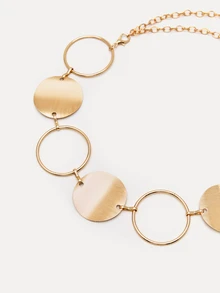 TuEzra 1pc Women's Fashionable Silver-Color Alloy Material Personalized Round Ring Decor Waist Chain - Gold - View 4