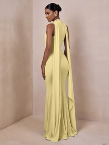 Vestido de noche de cola de sirena sin mangas extra largo de color amarillo, vestido de verano para festival y fiesta, no se recomienda para personas con una altura inferior a 170 cm - Amarillo - Ver 2