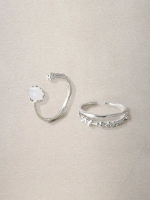 Hatastic Set de 2 anillos de cobre ajustables, de estilo minimalista y elegante, para uso diario - Plateado - Ver 5