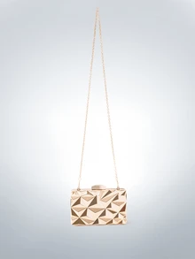 Rollcall 1 pièce Pochette de soirée élégante en métal de mode, sac à bandoulière de luxe raffiné pour femme mariée, convient pour mariage, soirée, bal, cadeau d'anniversaire, cadeau de la Saint-Valentin, assortiment de robes, vacances - Doré - Voir 2