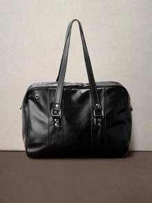 Mochila de estilo JK japonés de PU, bolso de hombro y bandolera de gran capacidad, bolso para ir al trabajo - Negro - Ver 3