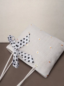 Hatastic Floral Print Decorative Scarf For Mini Shoulder Bag, Fashionable Bow Purse For Women Back To School - Beige - View 2