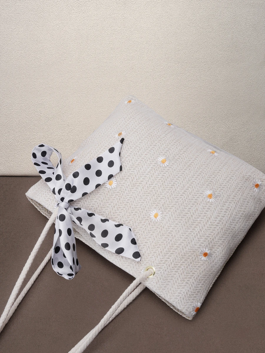 Hatastic Floral Print Decorative Scarf For Mini Shoulder Bag, Fashionable Bow Purse For Women Back To School