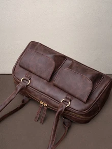 Hatastic Large Capacity Work PU Tote Bag With Multiple Pockets, Simple And Fashionable Women Shoulder Bag, Solid Color Personalized Handbag - Coffee Brown - View 5