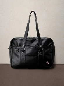 Mochila de estilo JK japonés de PU, bolso de hombro y bandolera de gran capacidad, bolso para ir al trabajo - Negro - Ver 2