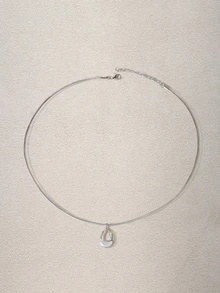 1pc Fashion Versatile Minimalist Hollow Water Drop Titanium Steel Necklace - Silver - View 1
