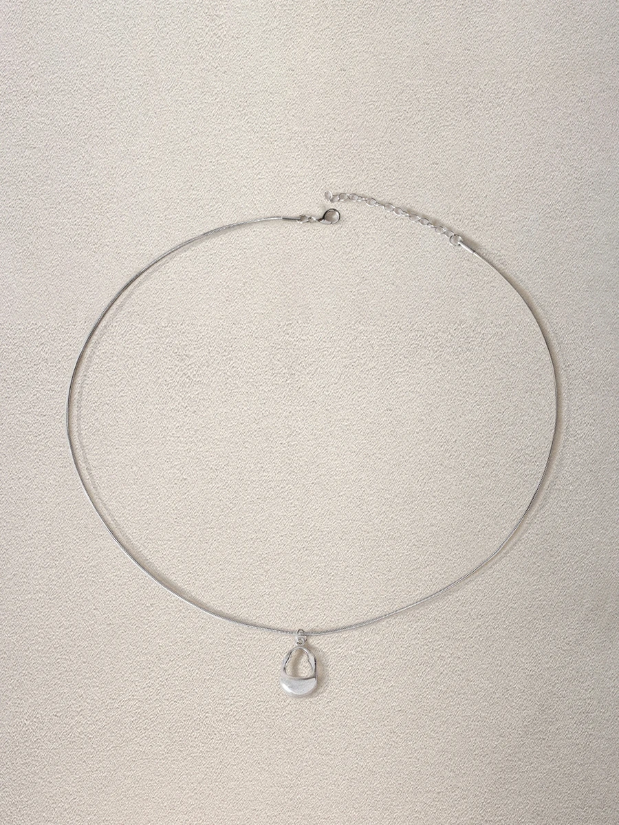 1pc Fashion Versatile Minimalist Hollow Water Drop Titanium Steel Necklace - Silver - View 1