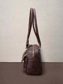 Hatastic Large Capacity Work PU Tote Bag With Multiple Pockets, Simple And Fashionable Women Shoulder Bag, Solid Color Personalized Handbag - Coffee Brown - View 4