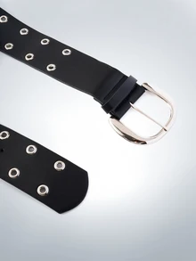 1 chiếc thắt lưng đa năng phong cách Punk khoét chữ D bằng da PU màu đen dành cho nữ - màu đen - Xem 4