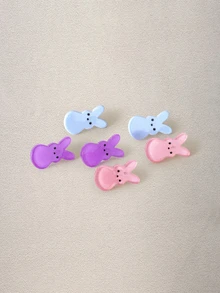 Hatastic 6pcs Colorful Acrylic Easter Bunny Stud Earrings, Cute Contrast Color Egg Rabbit Earrings Set, Versatile Daily Wear For Women Back To School - Style1 - View 4