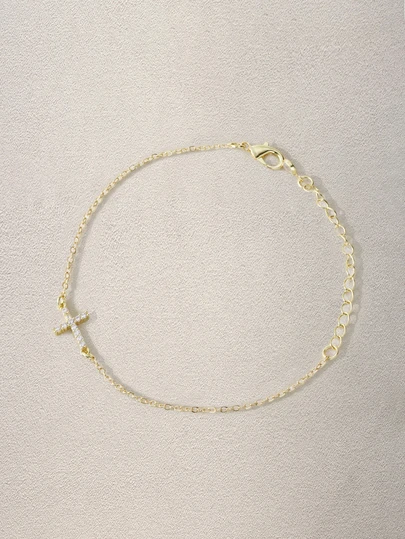 Hatastic 14K Gold-Plated Beaded Bracelet Delicate Gold Cross Bracelet 14K Gold-Plated Pearl Bracelet Set Waterproof Chain Bracelet Women's Gold Jewelry, Baptism Gift