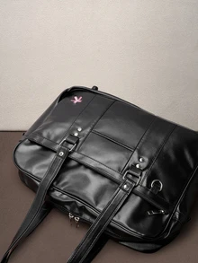 Mochila de estilo JK japonés de PU, bolso de hombro y bandolera de gran capacidad, bolso para ir al trabajo - Negro - Ver 6