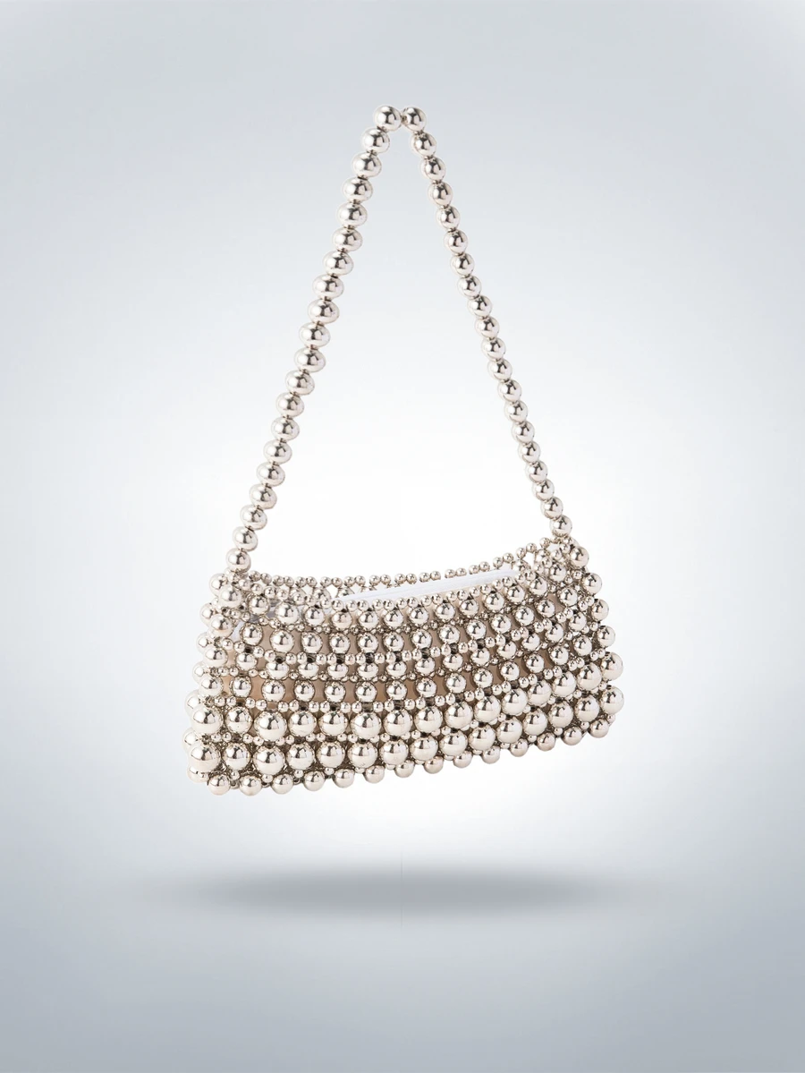 Rollcall Pearl Embellished Oversized Tote Bag, Shoulder Underarm Bag, Elegant Pearl Bag, Pearl Bag - Silver - View 1