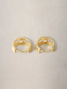 Hatastic 2pcs Simple Metal & Rhinestone Copper Earrings For Women, Holiday, Dating, Daily Wear Halloween - Yellow Gold - View 2