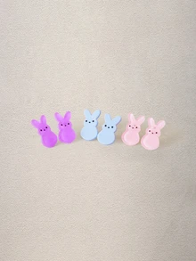 Hatastic 6pcs Colorful Acrylic Easter Bunny Stud Earrings, Cute Contrast Color Egg Rabbit Earrings Set, Versatile Daily Wear For Women Back To School - Style1 - View 3